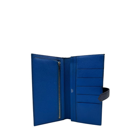  interno Portafoglio Hermès in pelle blu con iconica chiusura ad ''H'', di lusso, originale, ottime condizioni, usato.