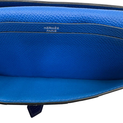 interno Portafoglio Hermès in pelle blu con iconica chiusura ad ''H'', di lusso, originale, ottime condizioni, usato.