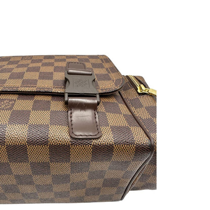 Borsa Louis Vuitton in canvas Damier Ébène con finiture in pelle marrone e dettagli hardware dorati. Design elegante e funzionale, di lusso, originale
