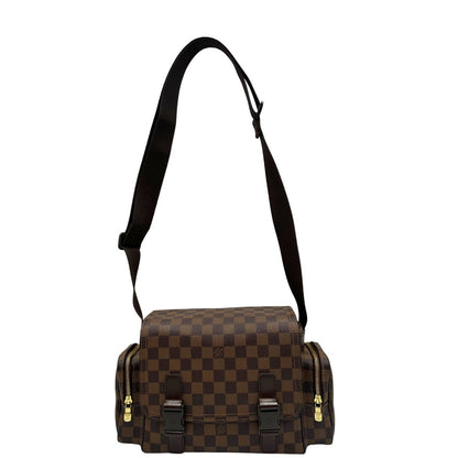 Borsa Louis Vuitton in canvas Damier Ébène con finiture in pelle marrone e dettagli hardware dorati. Design elegante e funzionale, di lusso, originale