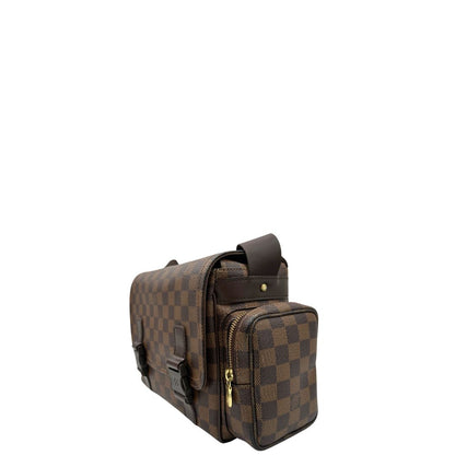 Borsa Louis Vuitton in canvas Damier Ébène con finiture in pelle marrone e dettagli hardware dorati. Design elegante e funzionale, di lusso, originale