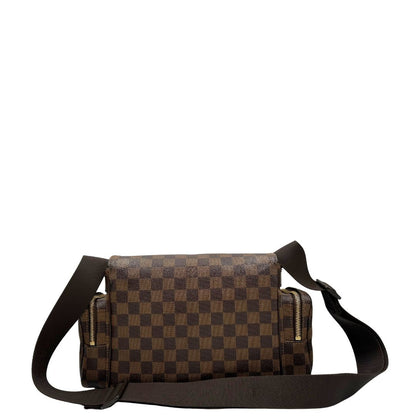 Borsa Louis Vuitton in canvas Damier Ébène con finiture in pelle marrone e dettagli hardware dorati. Design elegante e funzionale, di lusso, originale