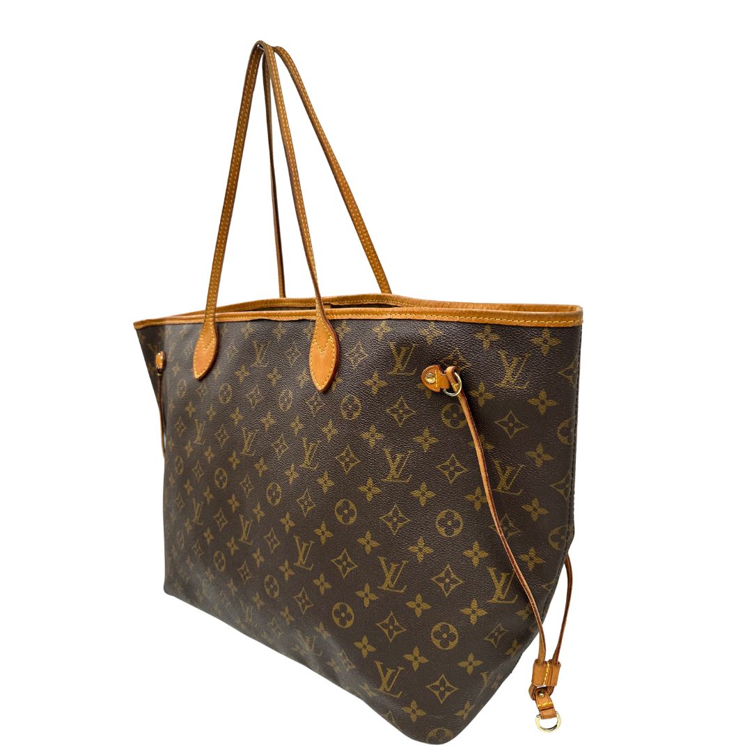 lato Louis Vuitton Neverfull nella versione GM in canvas monogram, di lusso, originale, ottime condizioni, usata.