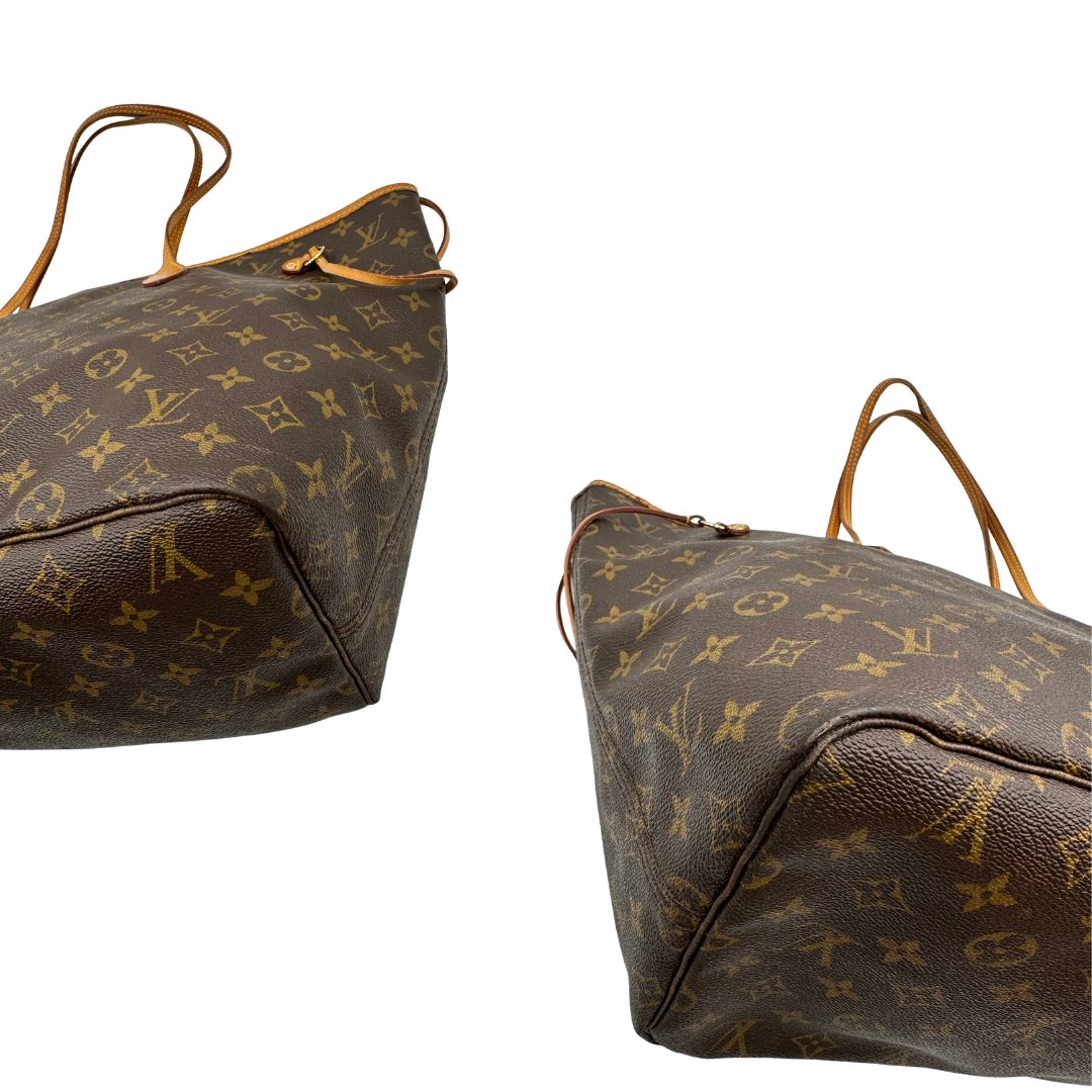 angoli Louis Vuitton Neverfull nella versione GM in canvas monogram, di lusso, originale, ottime condizioni, usata. 