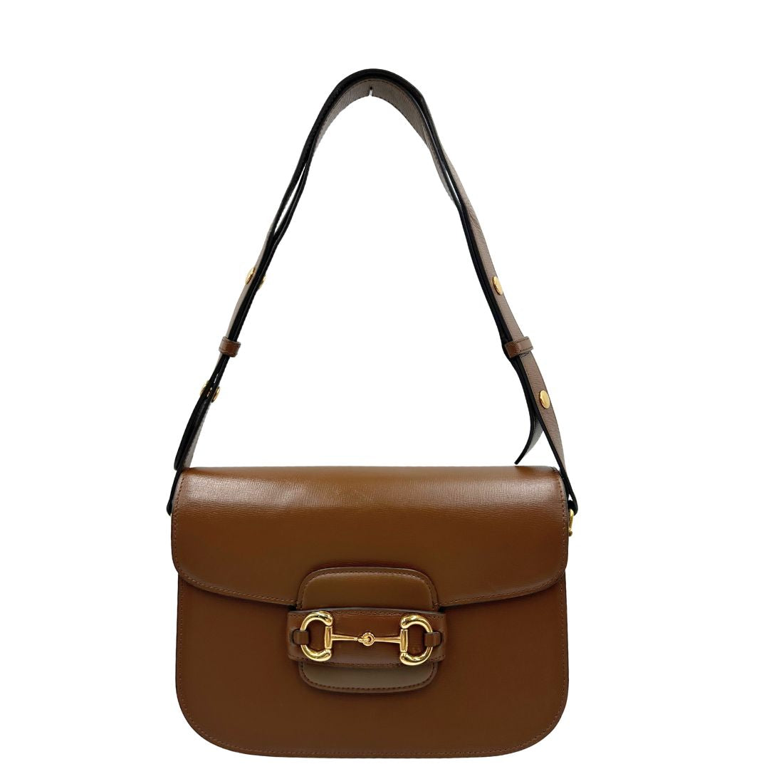  Borsa Gucci in pelle marrone con dettaglio Horsebit sulla chiusura, di lusso, originale, ottime condizioni, usata
