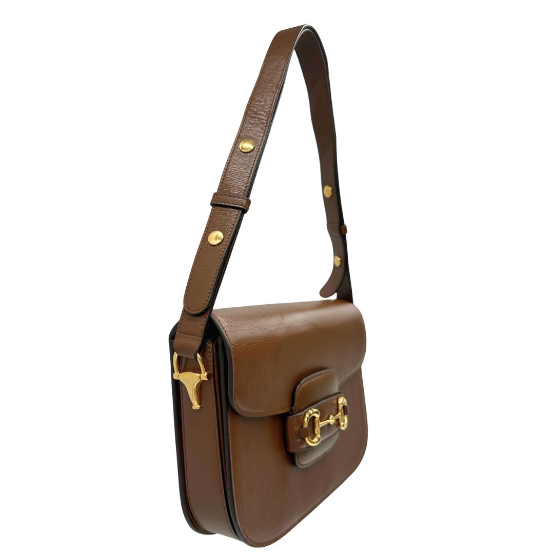  Borsa Gucci in pelle marrone con dettaglio Horsebit sulla chiusura, di lusso, originale, ottime condizioni, usata