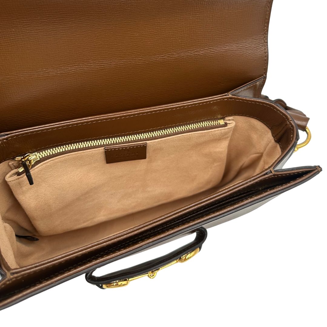  Borsa Gucci in pelle marrone con dettaglio Horsebit sulla chiusura, di lusso, originale, ottime condizioni, usata