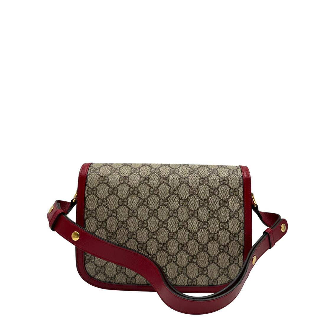 retro  Borsa Gucci in canvas GG e finiture in pelle color amarena con dettaglio Horsebit sulla chiusura, di lusso, originale, ottime condizioni.