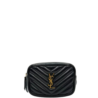 front Marsupio Saint Laurent in pelle nera trapuntata con parti metalliche dorate, di lusso, originale, ottime condizioni, usata