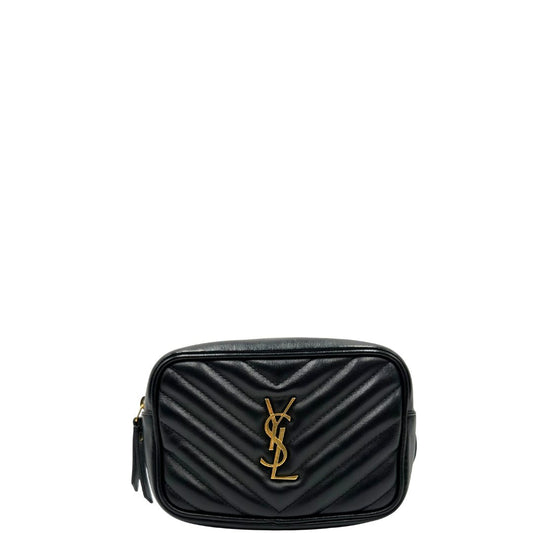 front Marsupio Saint Laurent in pelle nera trapuntata con parti metalliche dorate, di lusso, originale, ottime condizioni, usata