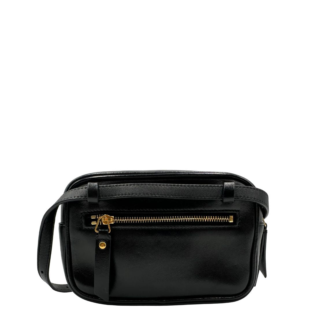 retro Marsupio Saint Laurent in pelle nera trapuntata con parti metalliche dorate, di lusso, originale, ottime condizioni, usata 