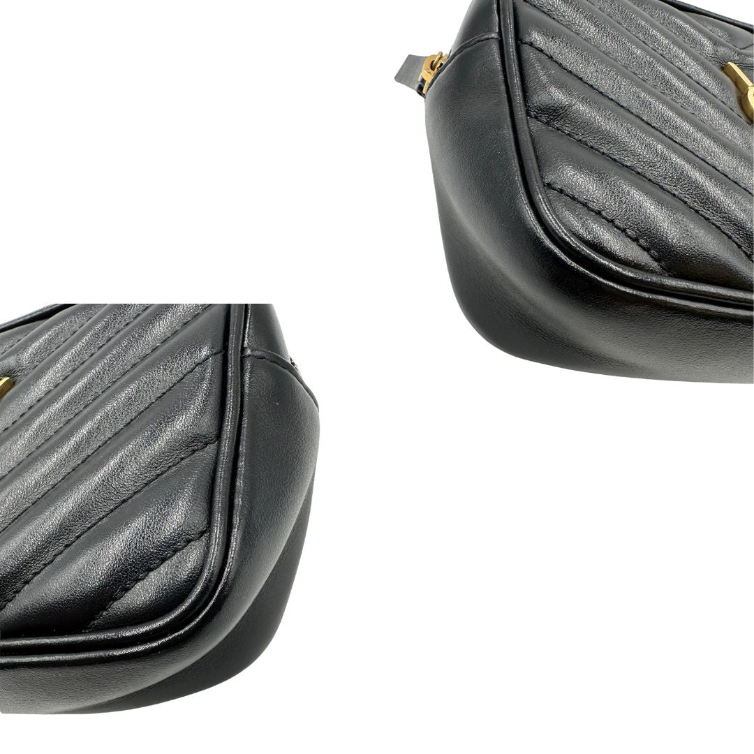 angoli Marsupio Saint Laurent in pelle nera trapuntata con parti metalliche dorate, di lusso, originale, ottime condizioni, usata 
