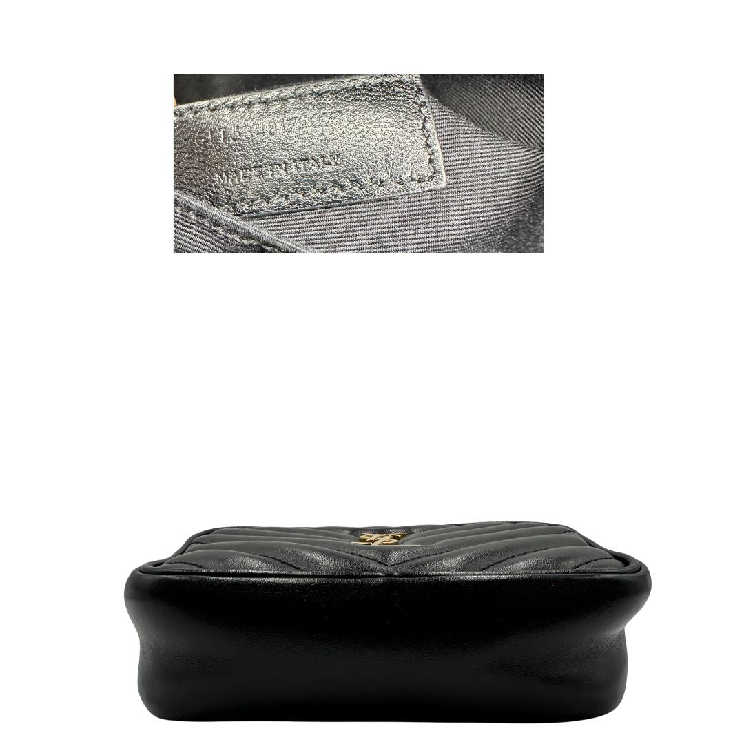base Marsupio Saint Laurent in pelle nera trapuntata con parti metalliche dorate, di lusso, originale, ottime condizioni, usata 