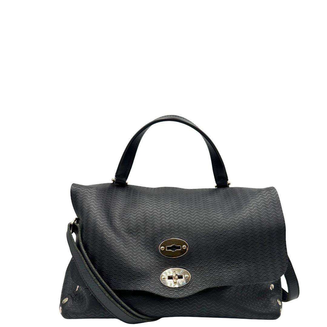 front Capiente postina M Zanellato in pelle nera trama Blandine , di lusso, originale, ottime condizioni 