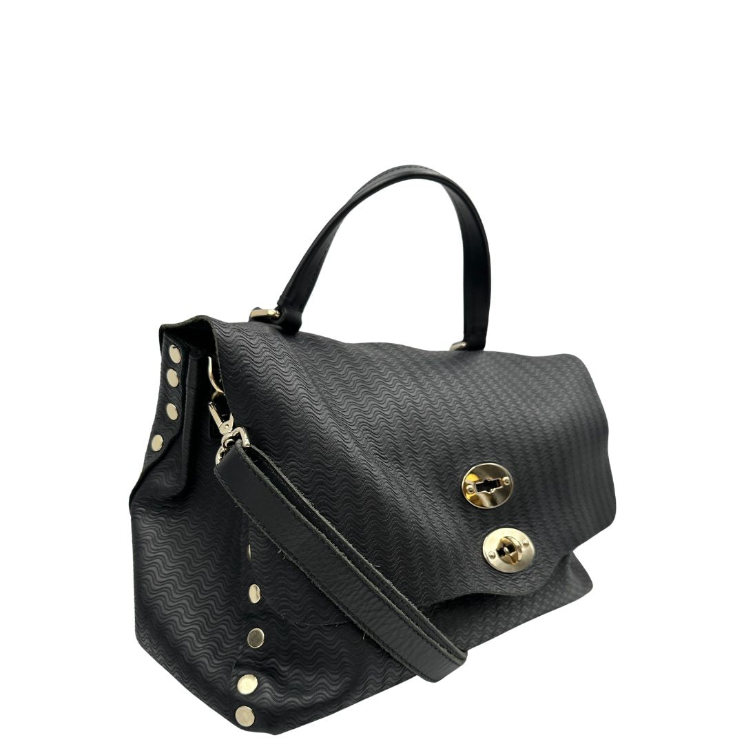 lato Capiente postina M Zanellato in pelle nera trama Blandine , di lusso, originale, ottime condizioni 