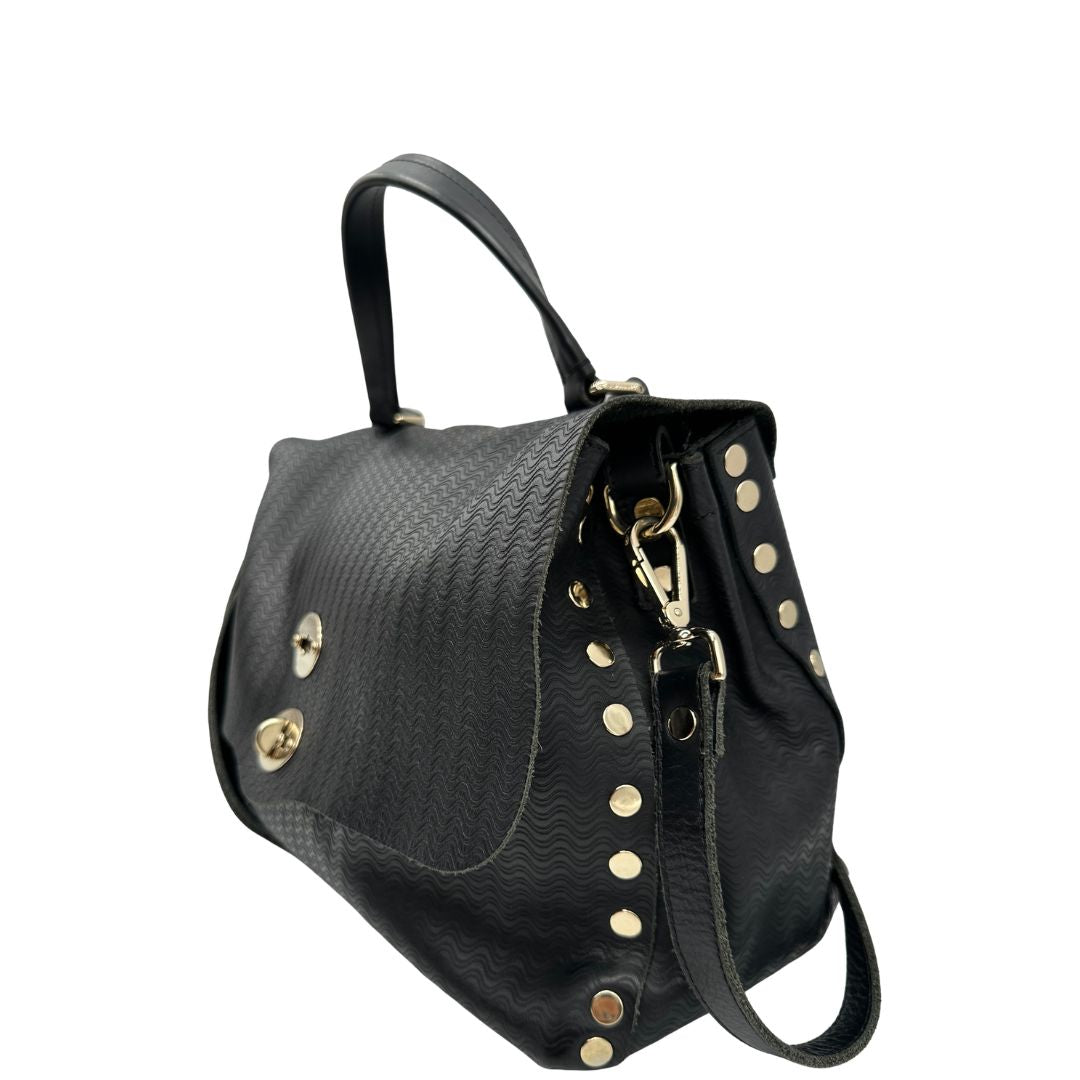 lato Capiente postina M Zanellato in pelle nera trama Blandine , di lusso, originale, ottime condizioni 