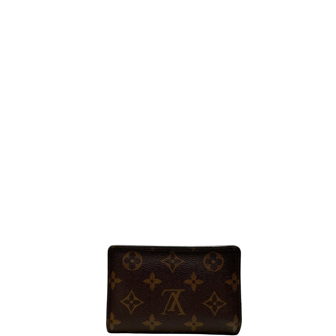  Portafoglio Louis Vuitton Juliette in canvas marrone monogram con finiture in pelle rosso amaranto, di lusso, originale, eccellenti condizioni, usato.