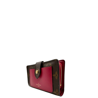  Portafoglio Louis Vuitton Juliette in canvas marrone monogram con finiture in pelle rosso amaranto, di lusso, originale, eccellenti condizioni, usato.