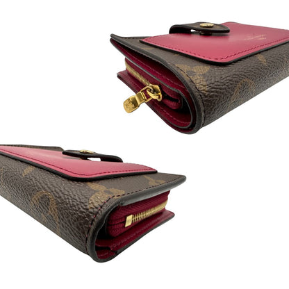  Portafoglio Louis Vuitton Juliette in canvas marrone monogram con finiture in pelle rosso amaranto, di lusso, originale, eccellenti condizioni, usato.