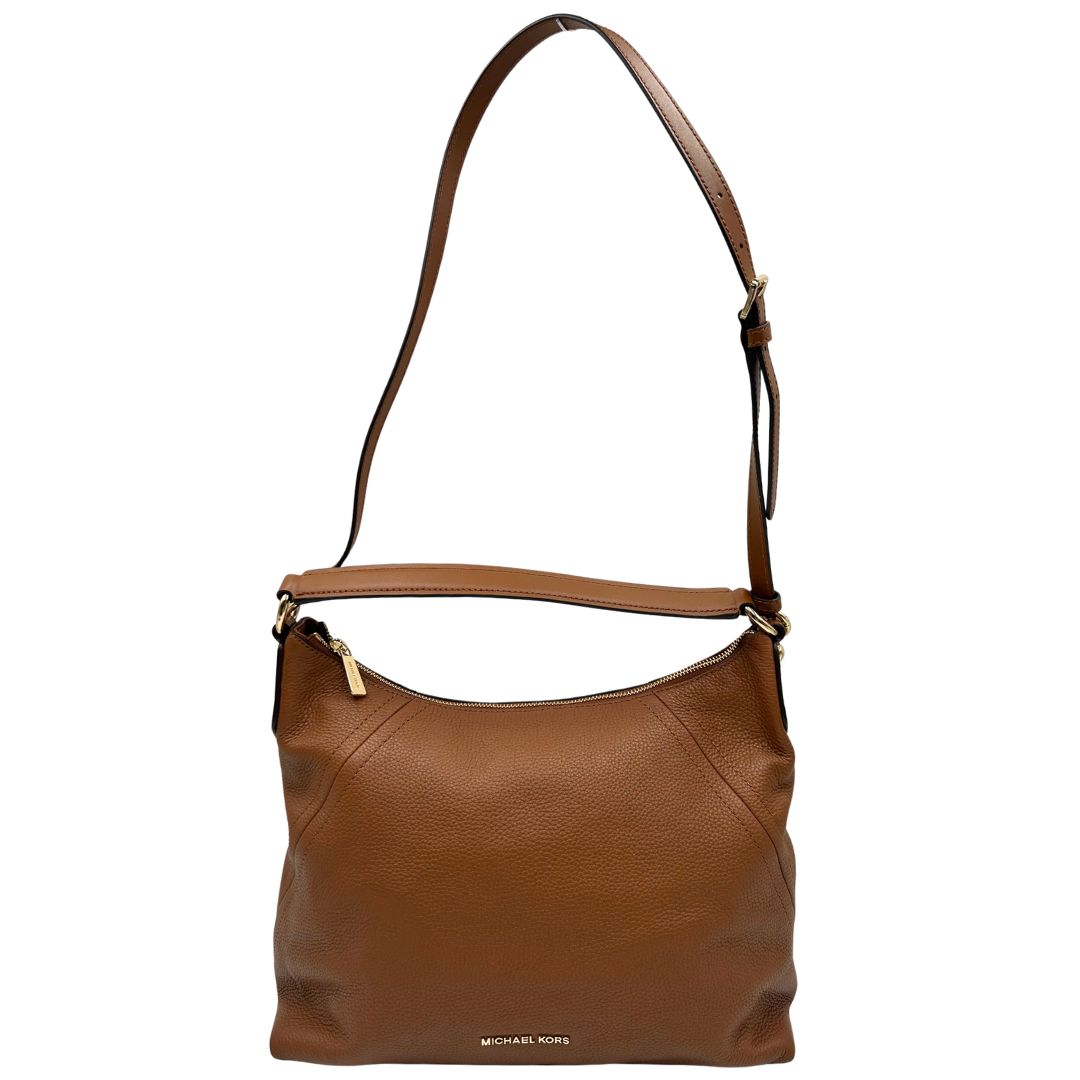 Borsa Michael Kors in pelle martellata color cammello e hardware dorato, di lusso, originale, ottime condizioni, usata.
