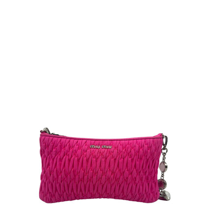 front Borsa Miu Miu in faille crystal pink, munita di una tracolla impreziosita da strass, di lusso, originale, ottime condizioni, usata. 