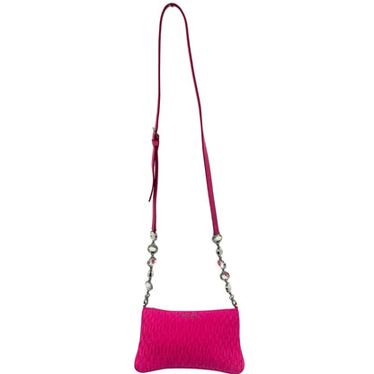 Borsa Miu Miu in faille crystal pink, munita di una tracolla impreziosita da strass, di lusso, originale, ottime condizioni, usata.