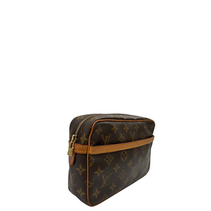 lato Pochette Compiègne Louis Vuitton in canvas marrone monogram con parti metalliche dorate, di lusso, originale, ottime condizioni, usata. 