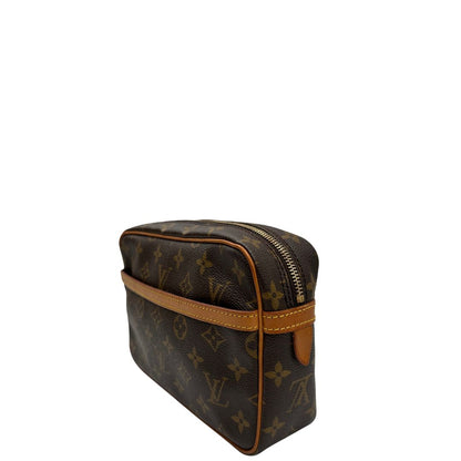 lato Pochette Compiègne Louis Vuitton in canvas marrone monogram con parti metalliche dorate, di lusso, originale, ottime condizioni, usata. 