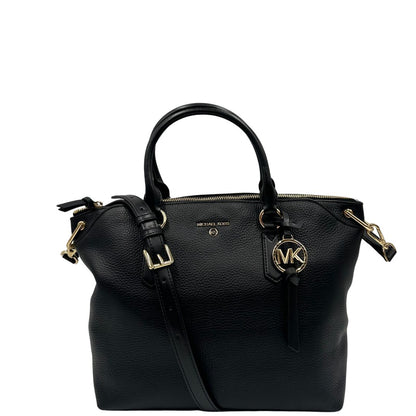 front  Borsa MK in pelle martellata nera, munita di una tracolla e doppi manici, di lusso, originale, ottime condizioni