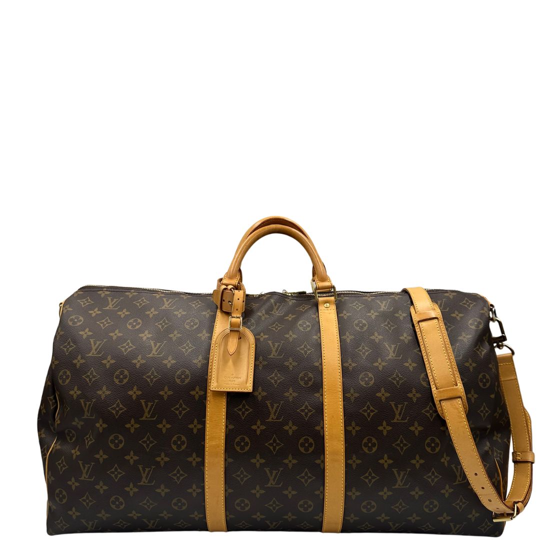 front  Borsone Louis Vuitton Keepall nella misura 60 in canvas marrone monogram e finiture in vacchetta naturale, di lusso, originale, ottime condizioni, usato. 