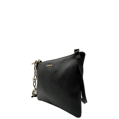 lato  Borsa Furla in pelle nera, munita di una tracolla regolabile, di lusso, originale, ottime condizioni, usata
