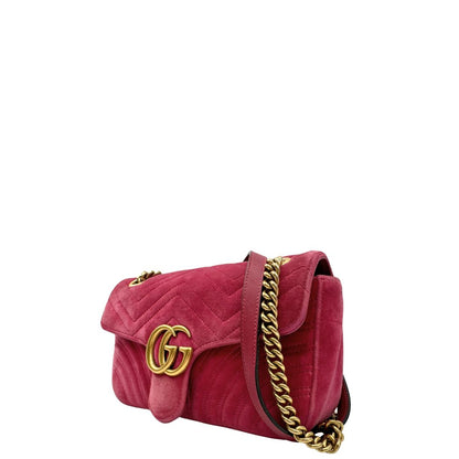 lato Borsa Gucci Marmont nella misura media in velluto rosa, di lusso, originale, buone condizioni, usata 