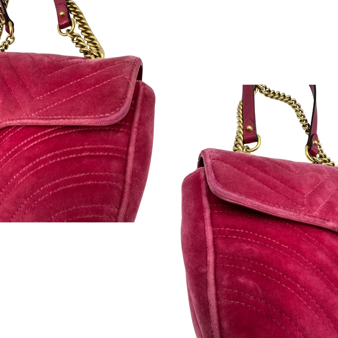 Borsa Gucci Marmont nella misura media in velluto rosa, di lusso, originale, buone condizioni, usata