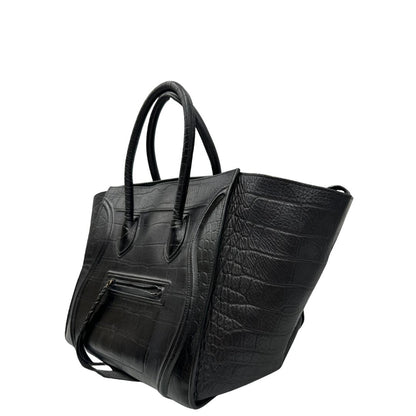 lato Borsa Celine Luggage Phantom in pelle nera trama cocco, munita di doppi manici stondati, di lusso, originale, ottime condizioni, usata 
