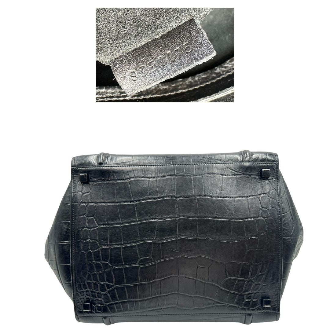 base Borsa Celine Luggage Phantom in pelle nera trama cocco, munita di doppi manici stondati, di lusso, originale, ottime condizioni, usata 