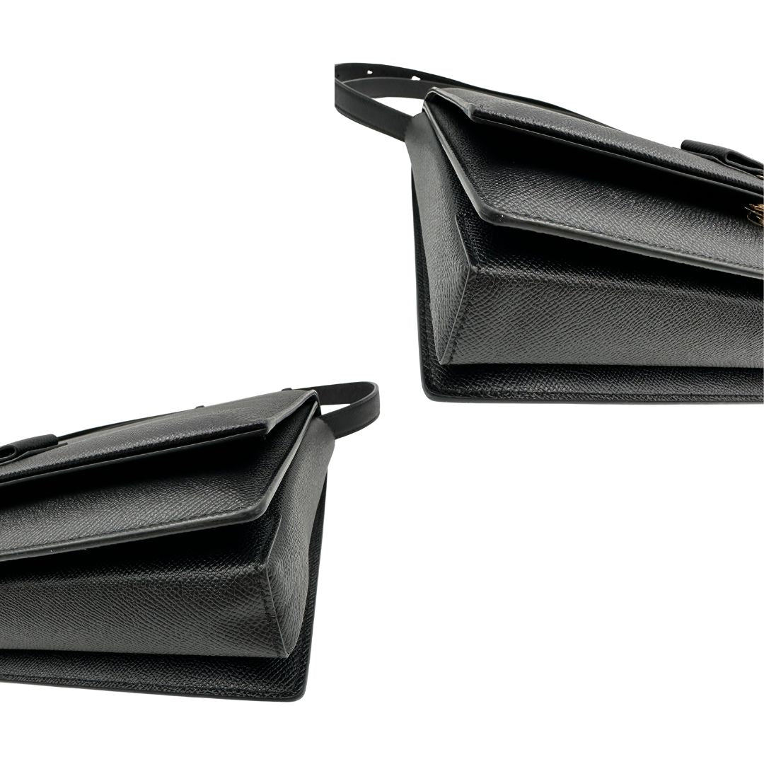  Borsa Salvatore Ferragamo in pelle nera con hardware dorato, puoi portarla a spalla o a tracolla, di lusso, originale, usata