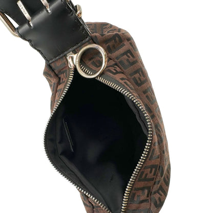 Interno, Borsa Fendi in tessuto marrone trama Zucchino con finiture in pelle nera, di lusso, originale, ottime condizioni, usata
