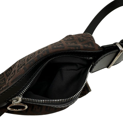 Interno, Borsa Fendi in tessuto marrone trama Zucchino con finiture in pelle nera, di lusso, originale, ottime condizioni, usata