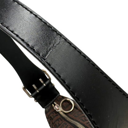 Manico, Borsa Fendi in tessuto marrone trama Zucchino con finiture in pelle nera, di lusso, originale, ottime condizioni, usata