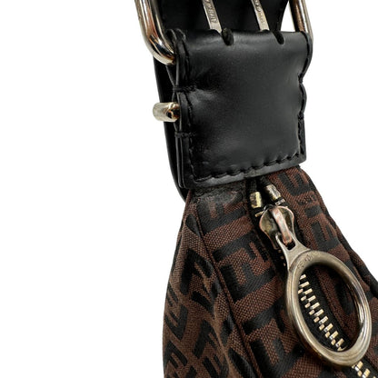 Metalleria, Borsa Fendi in tessuto marrone trama Zucchino con finiture in pelle nera, di lusso, originale, ottime condizioni, usata