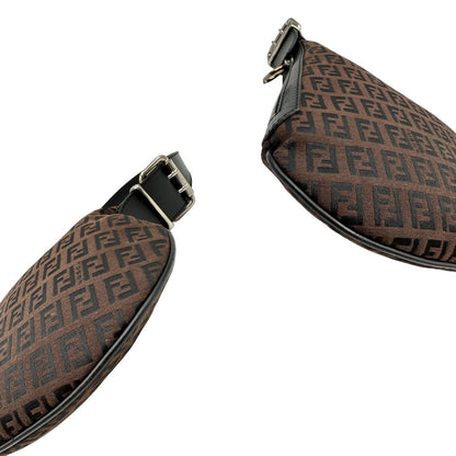 Angoli, Borsa Fendi in tessuto marrone trama Zucchino con finiture in pelle nera, di lusso, originale, ottime condizioni, usata