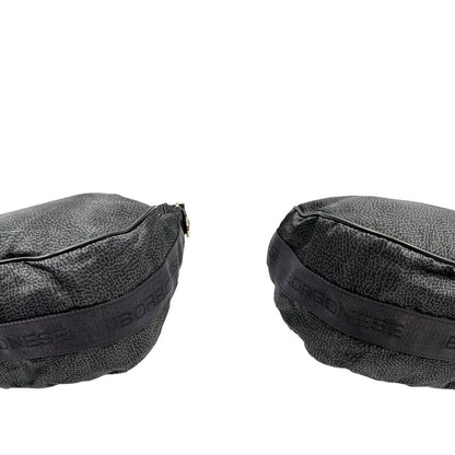 Angoli, Borsa Borbonese in poliestere color nero e grigio antracite trama occhio di pernice, morbida e capiente, presenta una tracolla regolabile e dettagli metallici color oro. Originale, usata, di lusso, in condizioni ottime