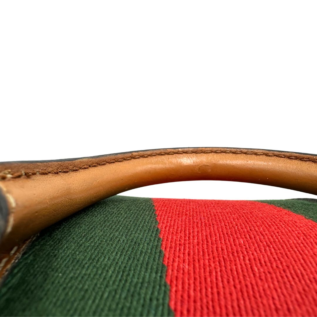 Bauletto Gucci Boston trama GG, impreziosito da striscia Web verde e rossa, di lusso, originale, discrete condizioni, usato