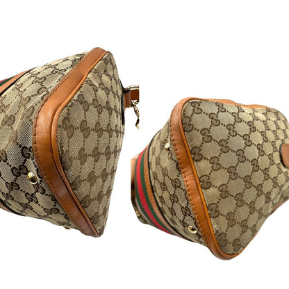 Bauletto Gucci Boston trama GG, impreziosito da striscia Web verde e rossa, di lusso, originale, discrete condizioni, usato