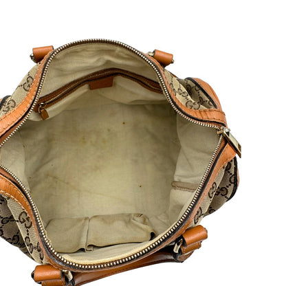 Bauletto Gucci Boston trama GG, impreziosito da striscia Web verde e rossa, di lusso, originale, discrete condizioni, usato