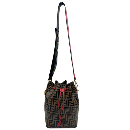 lato Bucket Bag Fendi in pelle trama Zucca con finiture rosse, di lusso, originale, ottime condizioni 