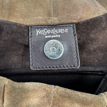 Borsa Saint Laurent modello Mombasa in pelle scamosciata color cammello, di lusso, originale, buone condizioni