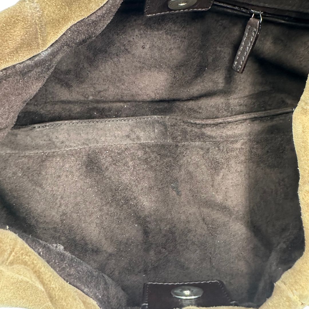 Borsa Saint Laurent modello Mombasa in pelle scamosciata color cammello, di lusso, originale, buone condizioni