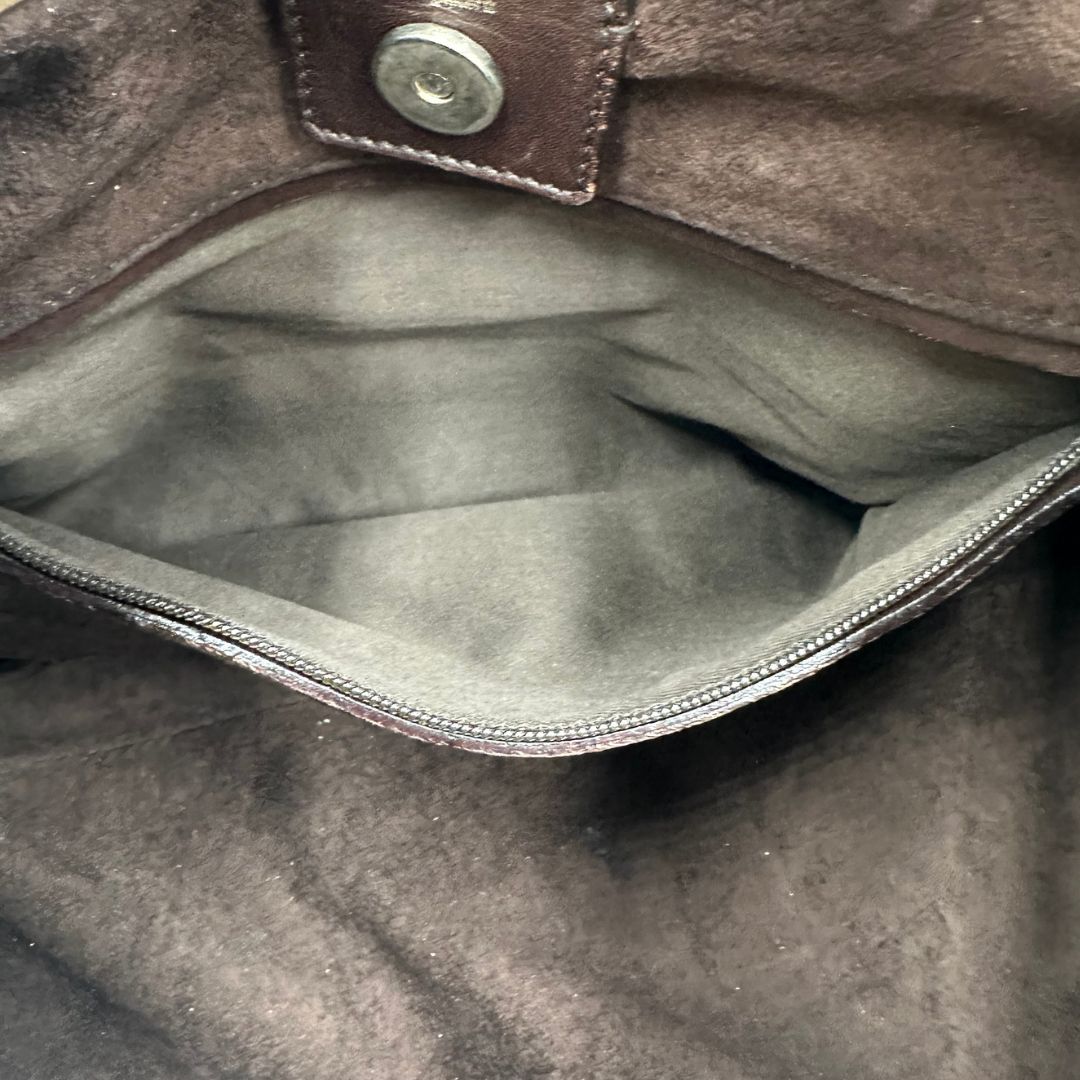 Borsa Saint Laurent modello Mombasa in pelle scamosciata color cammello, di lusso, originale, buone condizioni