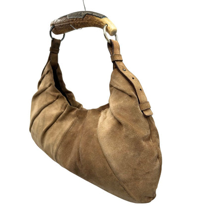 Borsa Saint Laurent modello Mombasa in pelle scamosciata color cammello, di lusso, originale, buone condizioni